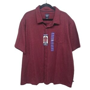 GAP XXL Burgundy Knit Button Shirt Men Short Sleeve Modern Minimalist Quiet Lux
